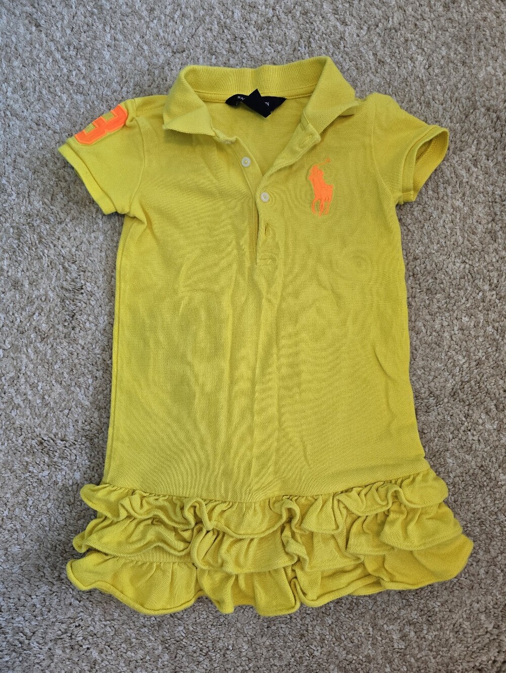 Ralph Lauren Girls' Bright Yellow Polo Dress with Ruffle Hem